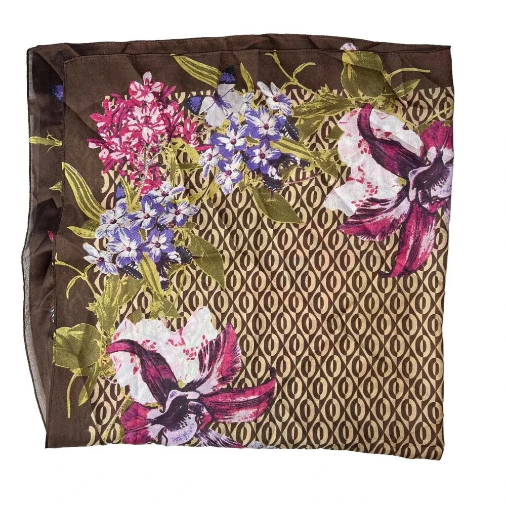 Giani‎ Bernini Floral Loop Square Scarf Brown New